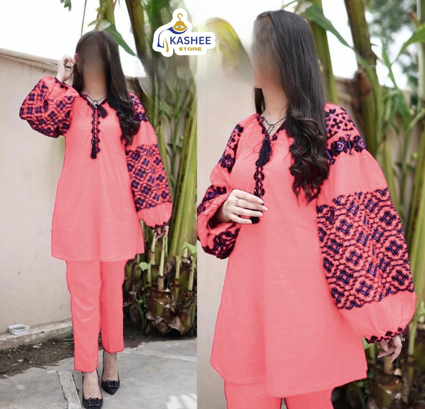 Airline Jabla Sleeve Embroidered 2Pc Linen Outfit"