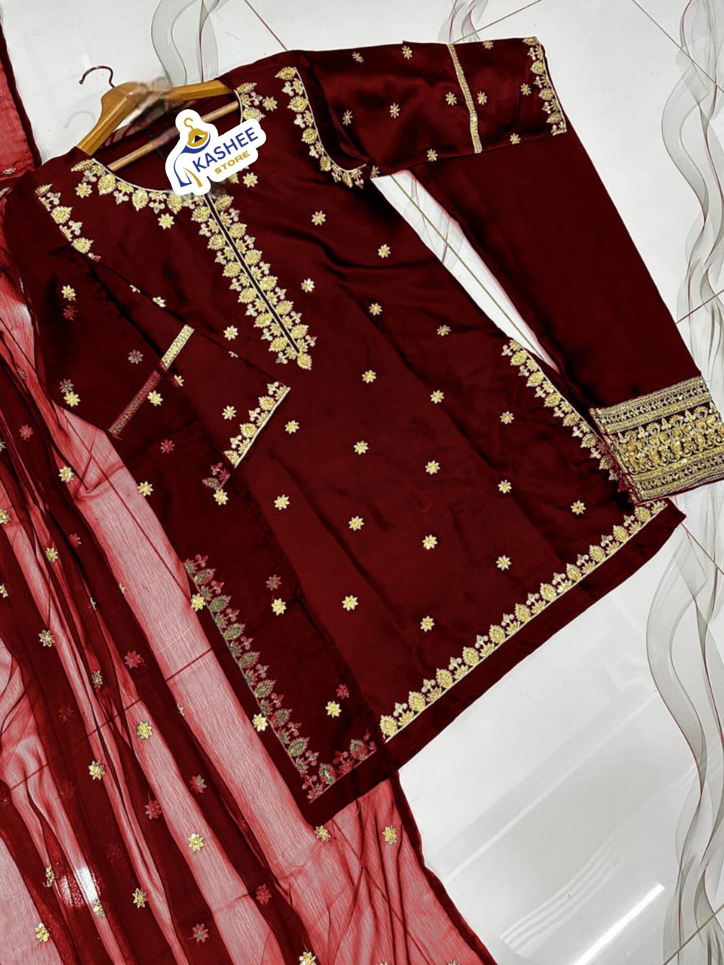 Shamose Silk 3Pc | Sequin Shirt, Trouser & Dupatta