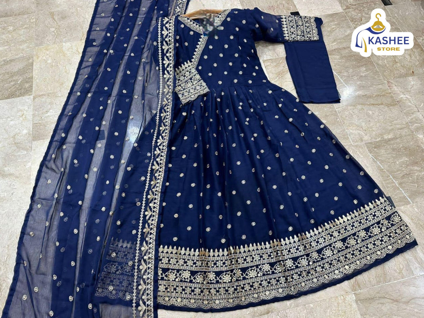 Luxury Angrakha Style Embroidered Maxi | 3Pc Chiffon Suit
