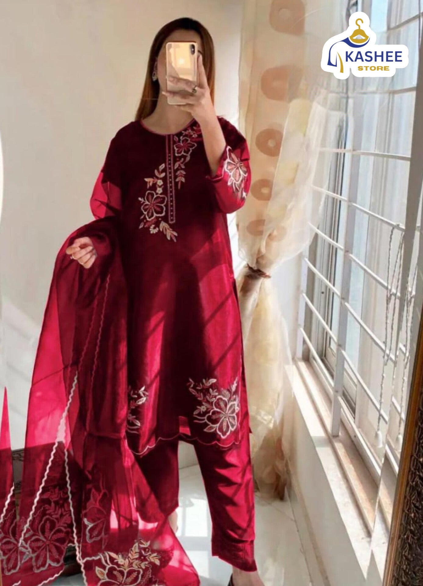 Luxury 3Pc Embroidered Organza Suit with Dupatta & Trouser