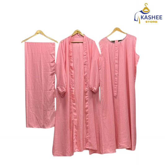 4-Piece Inner Gown Abaya Set with Scarf & Belt