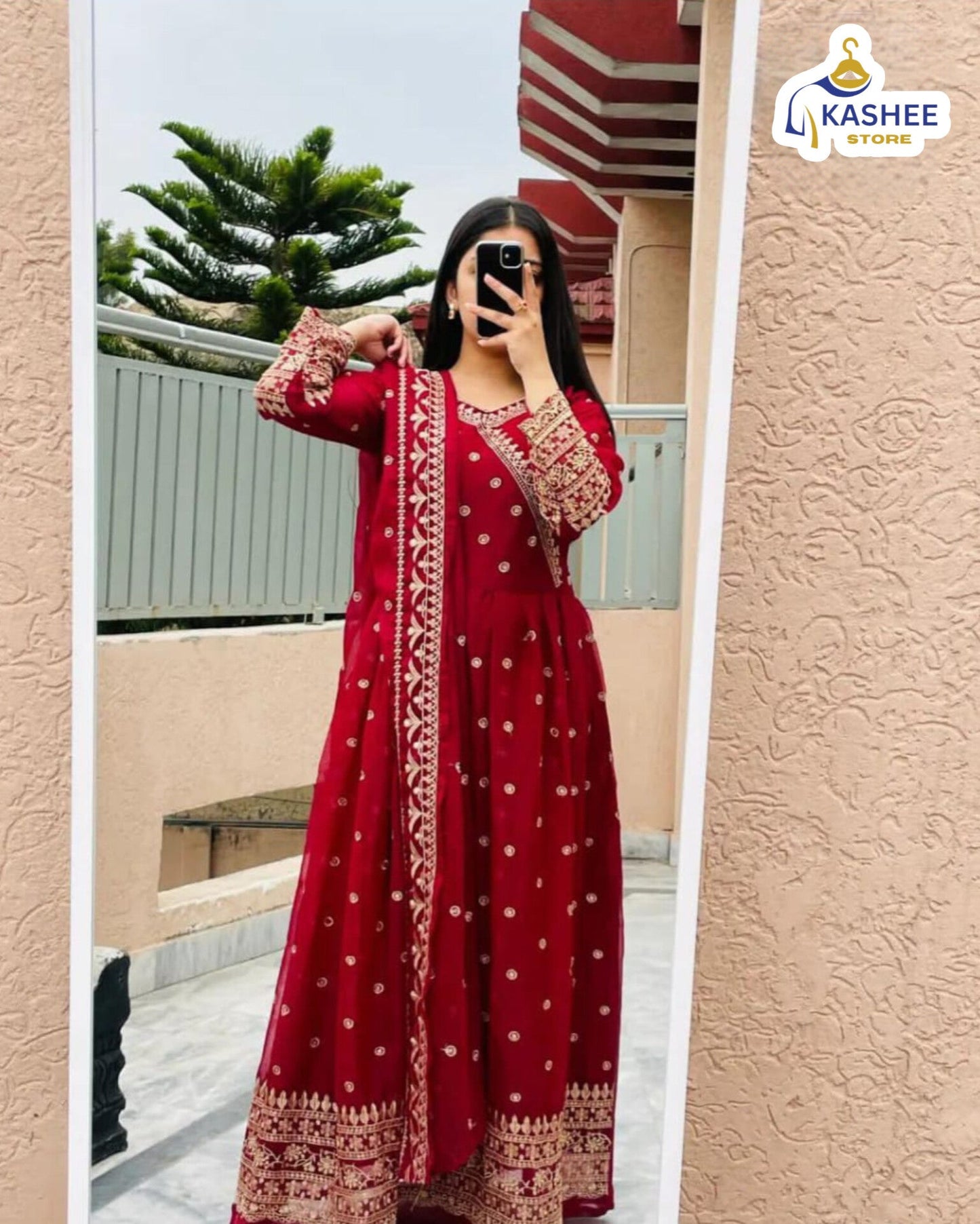 Luxury Angrakha Style Embroidered Maxi | 3Pc Chiffon Suit