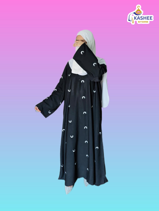 Moon Embroidered Abaya – Premium Peach Georgette