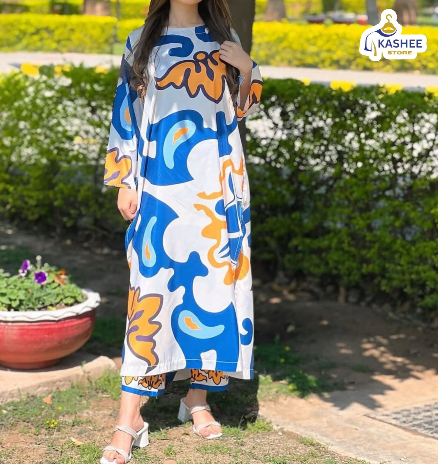 Trendy Digital Printed 2Pc Set – Long Shirt & Bell Bottom Trouser