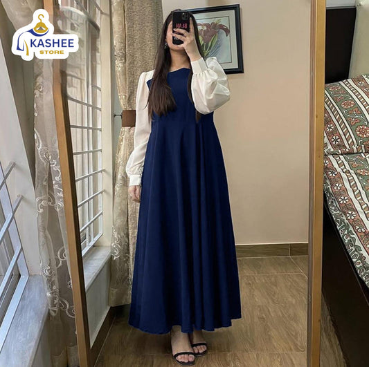 Front & Back Pleated Georgette Maxi with White Sleeves