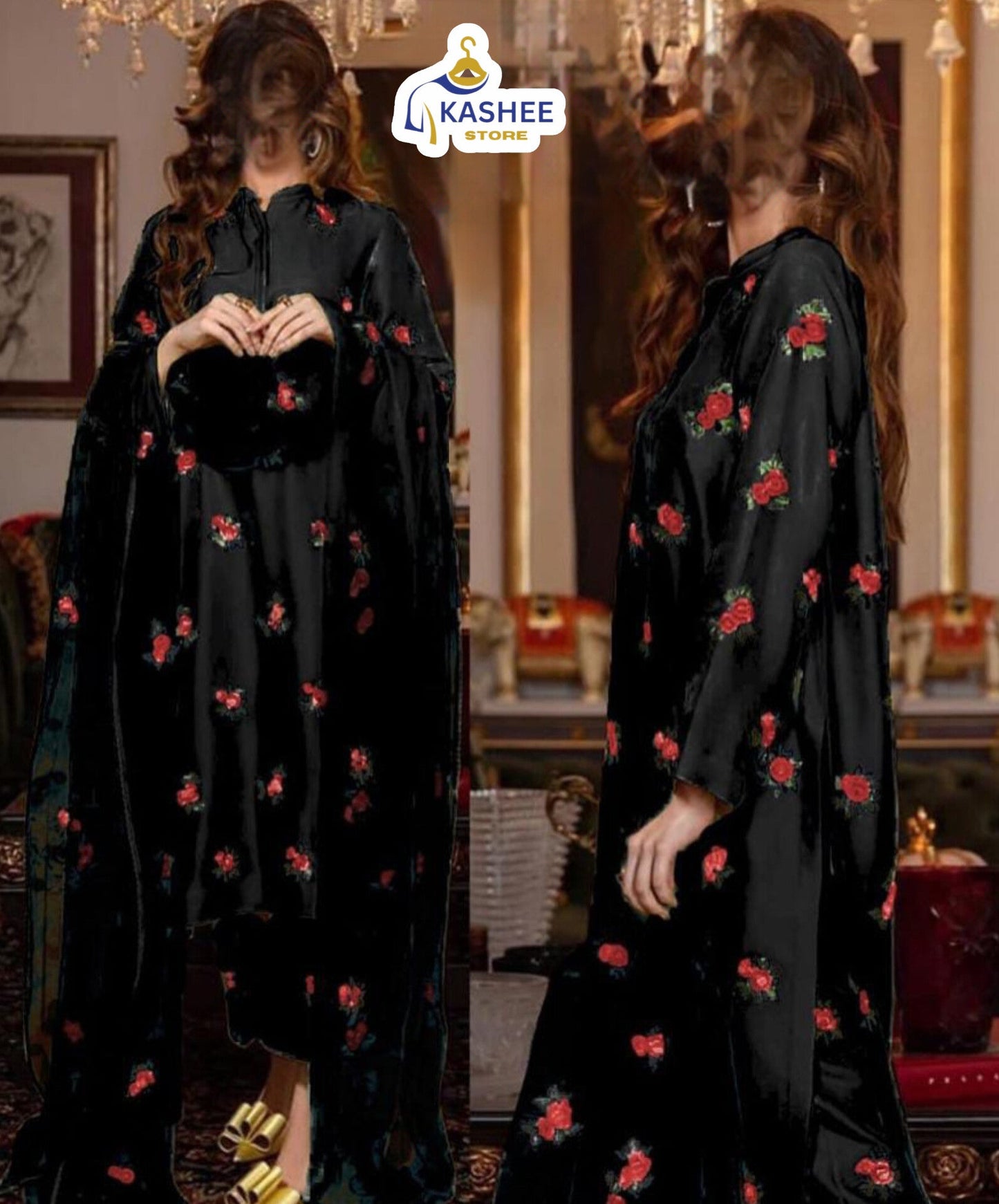 Rose Embroidered 3pc Suit – Shamose Silk with Organza Dupatta "