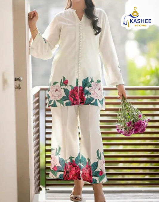 Digital Floral Silk Cord Set – 2Pc"