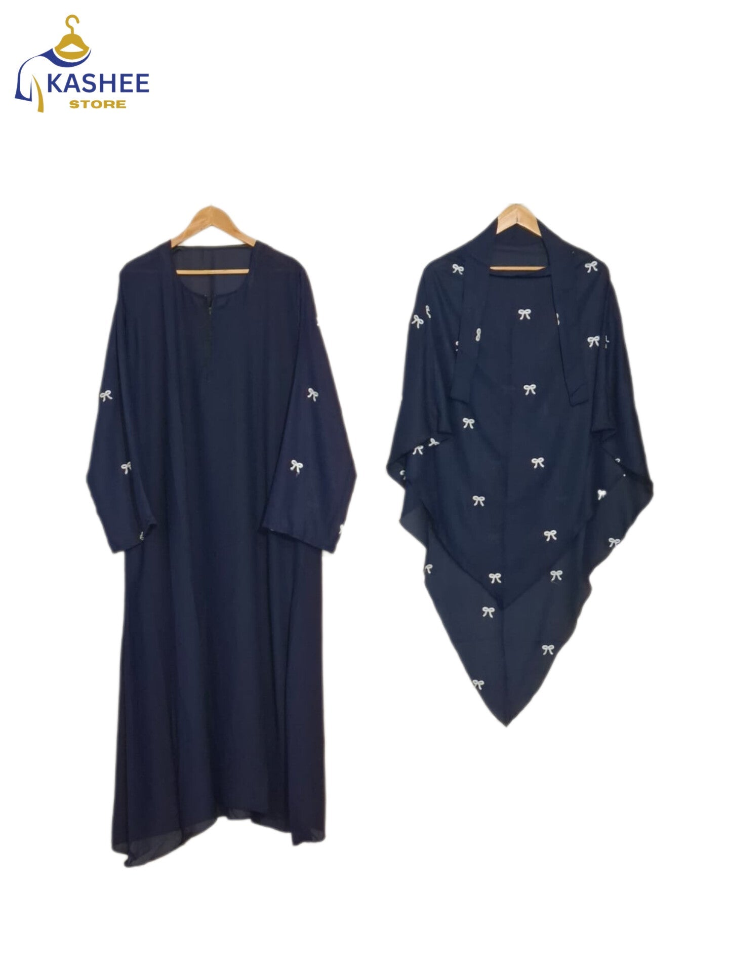 Bow Embroidered Khimar Abaya – Dual Georgette