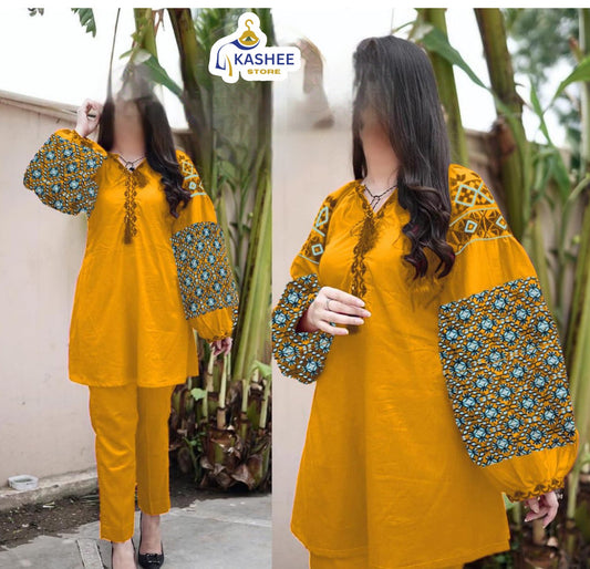 Airline Jabla Sleeve Embroidered 2Pc Linen Outfit"