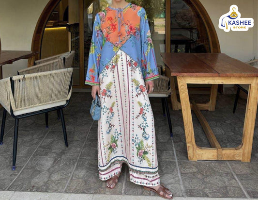 2Pc Swiss Lawn Outfit | Shirt & Bell Bottom Trouser