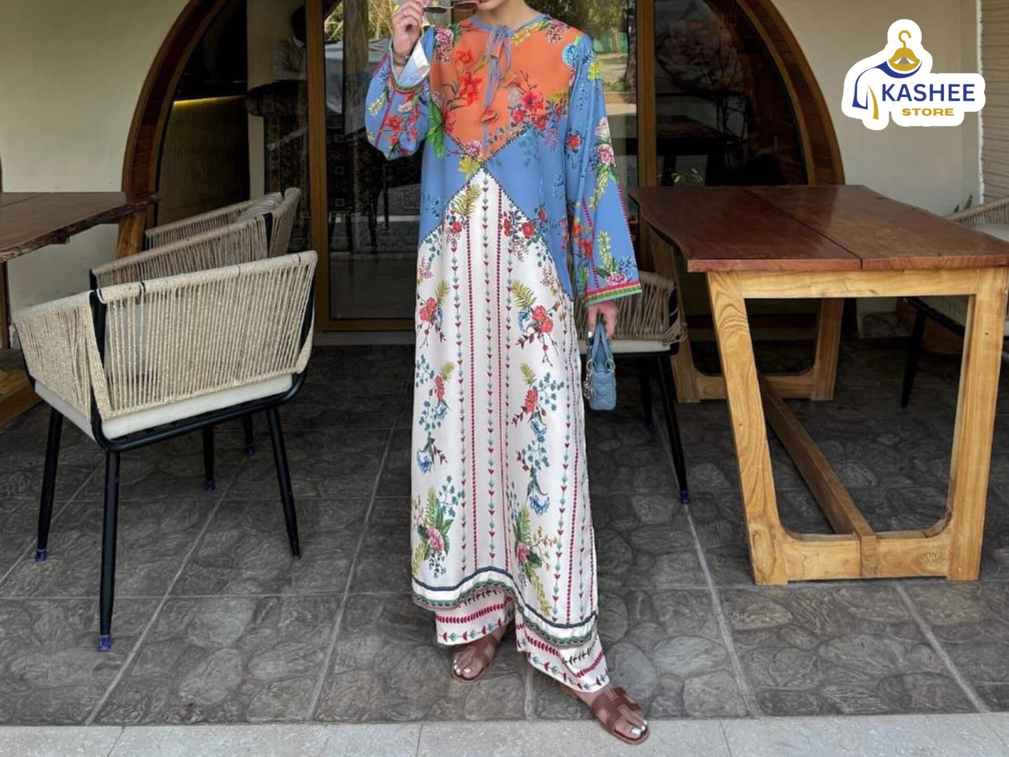 2Pc Swiss Lawn Outfit | Shirt & Bell Bottom Trouser