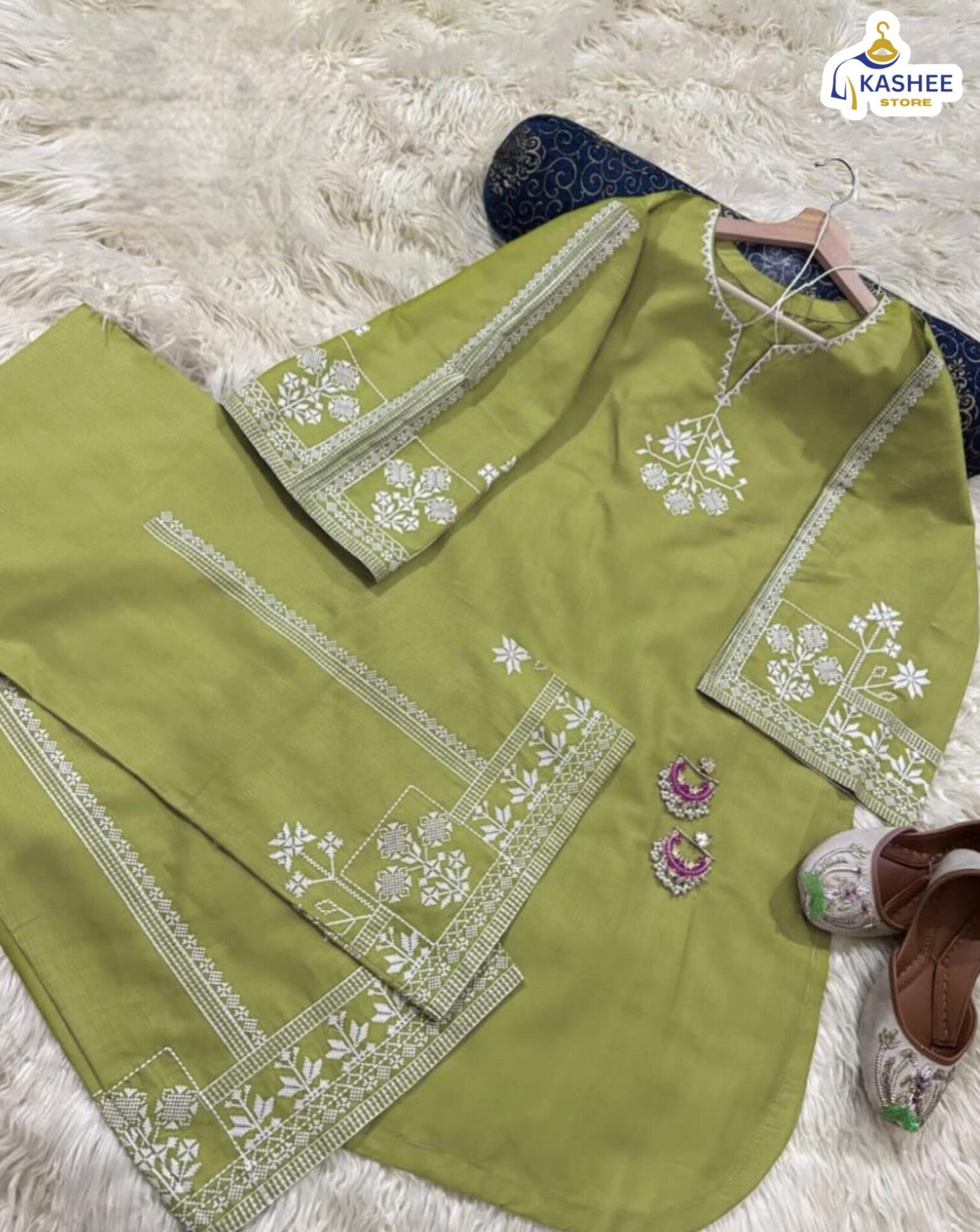 "2Pc Pure Bareeza Cotton Suit | Aari Embroidered Shirt with Flapper"