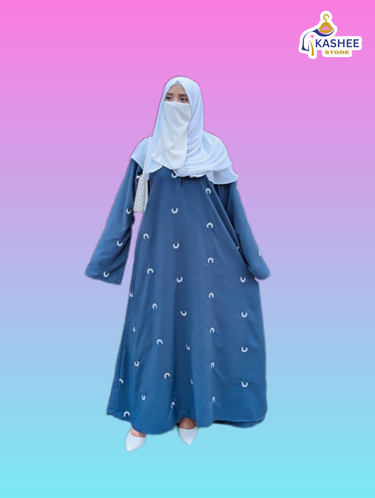Moon Embroidered Abaya – Premium Peach Georgette